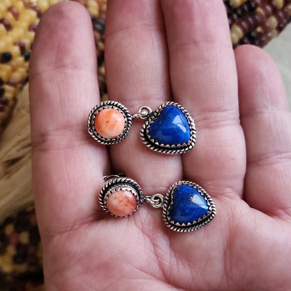 Gorgeous NWOT Native American Navajo Lapis and Pink Conch Earrings ππ©· - Picture 7 of 10